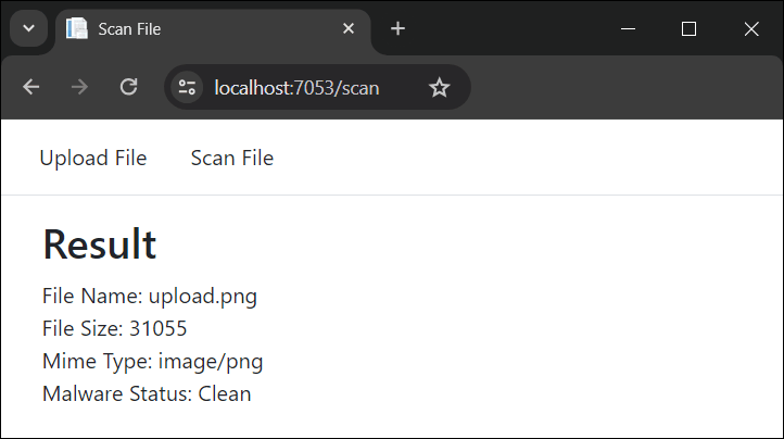 Scan result of a clean, virus-free file