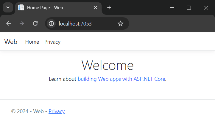 ASP.NET Core web app running in a browser